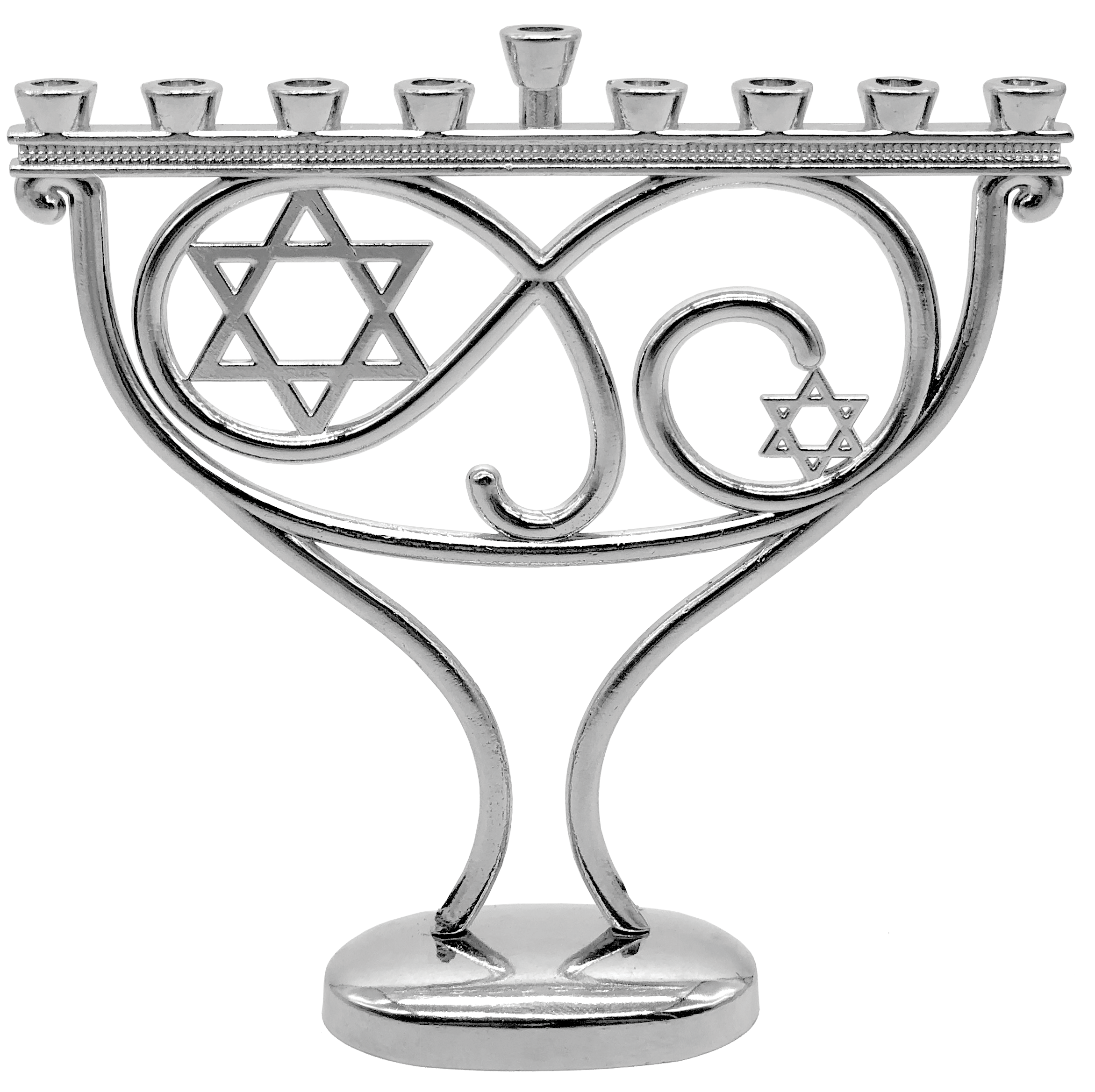 Whimsical Menorah Silvertone Finish — Judaica Square