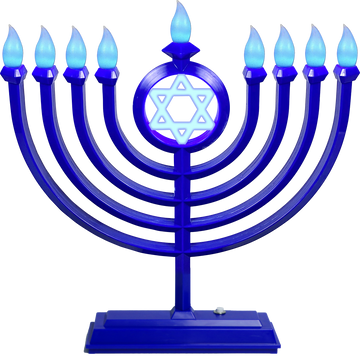 Classic LED Menorah in Blue: traditional branched electric menorah lit in blue