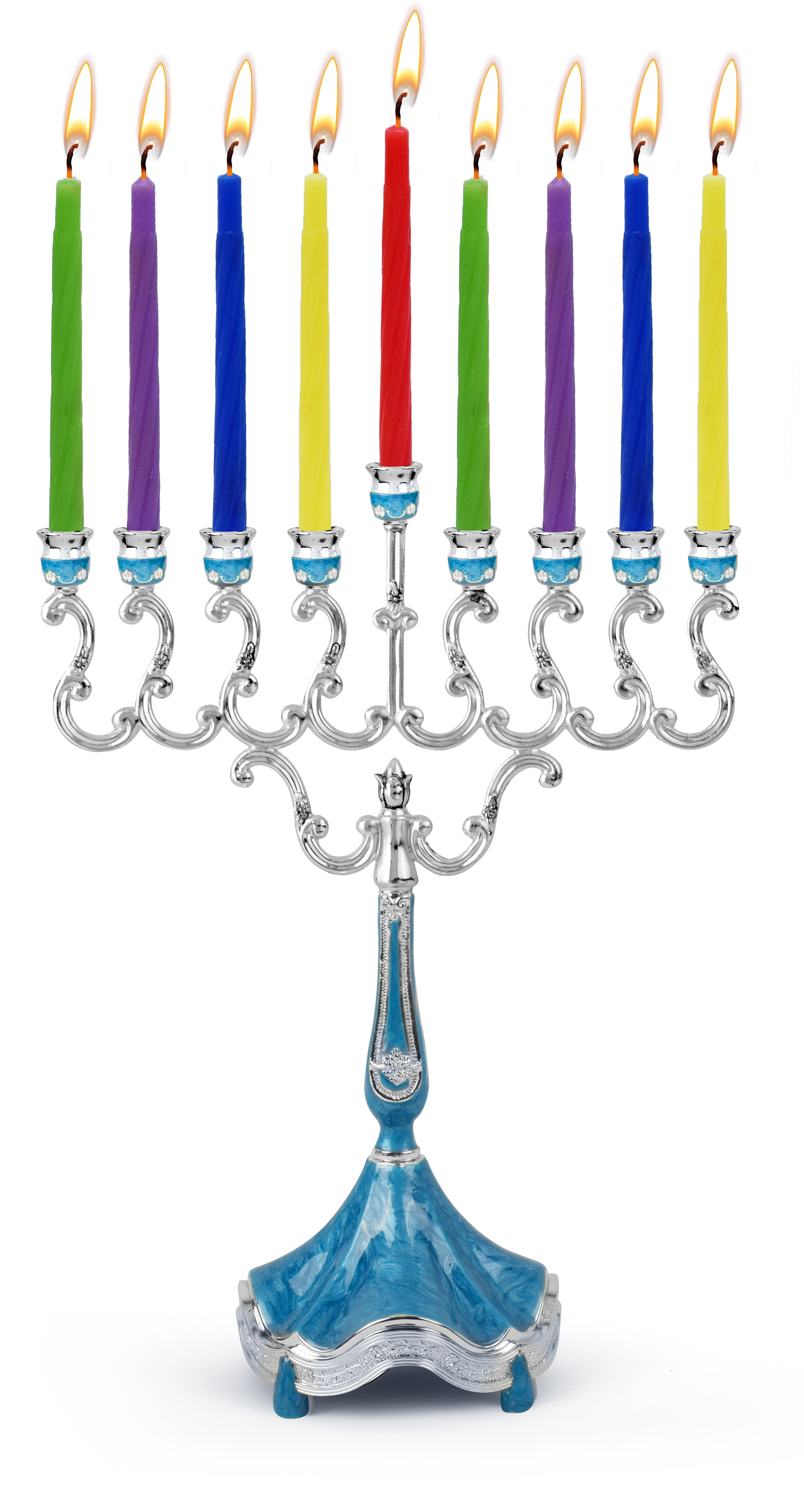Marbleized Silver Plated Candle Menorah - Blue — Judaica Square