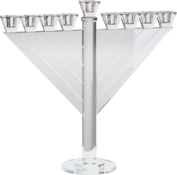 Crystal Glass Menorah Large: oversized clear crystal glass menorah on a wide sill