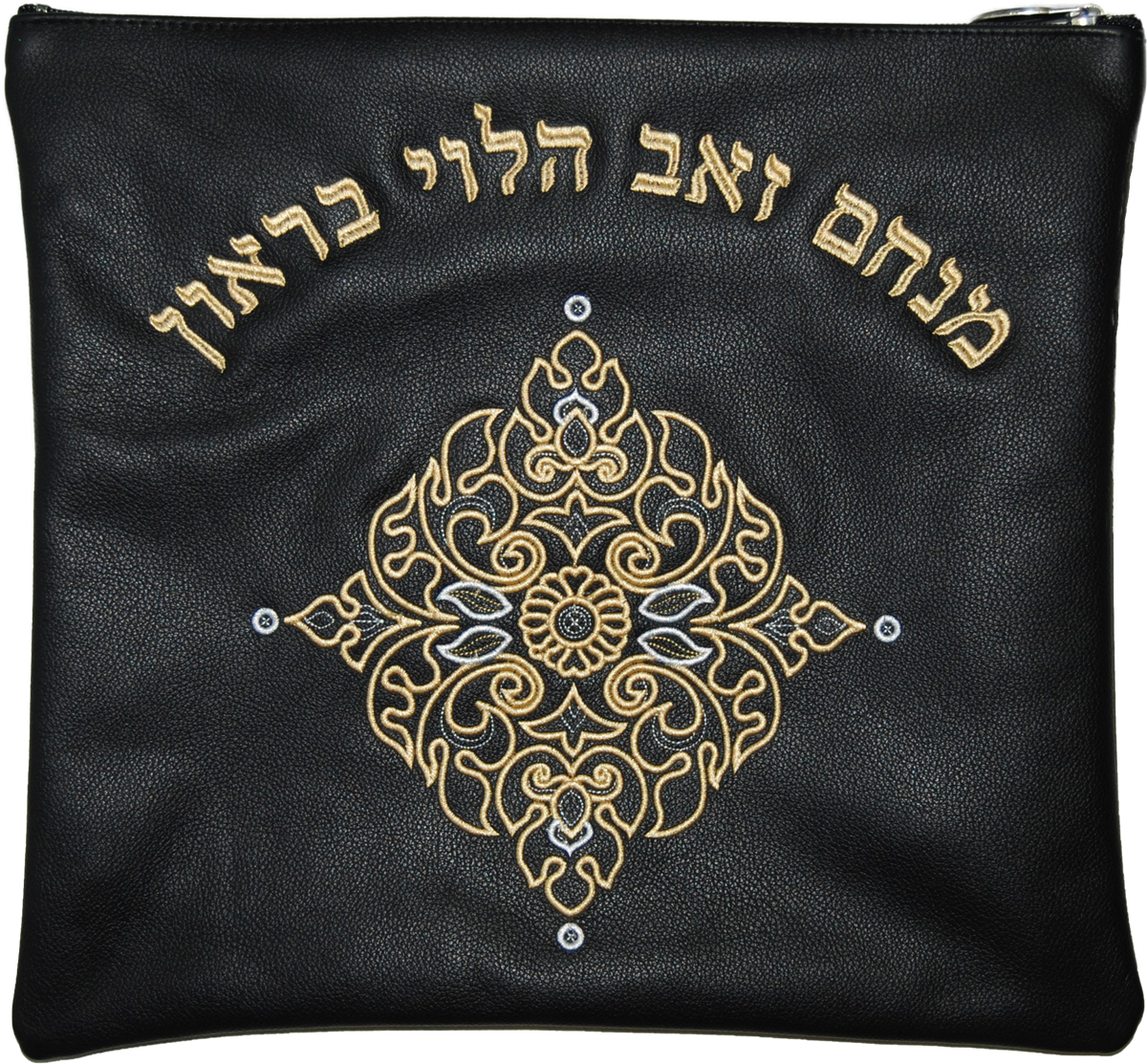 Prestige Leather Tallit & Tefillin Bag — Geometric & Diamond Design, Classic Collection (430B-BK)