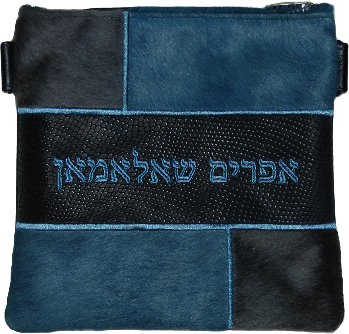 Prestige Leather Tallit & Tefillin Bag — Geometric & Colorblock Design, Premier Collection (500I-NV2)