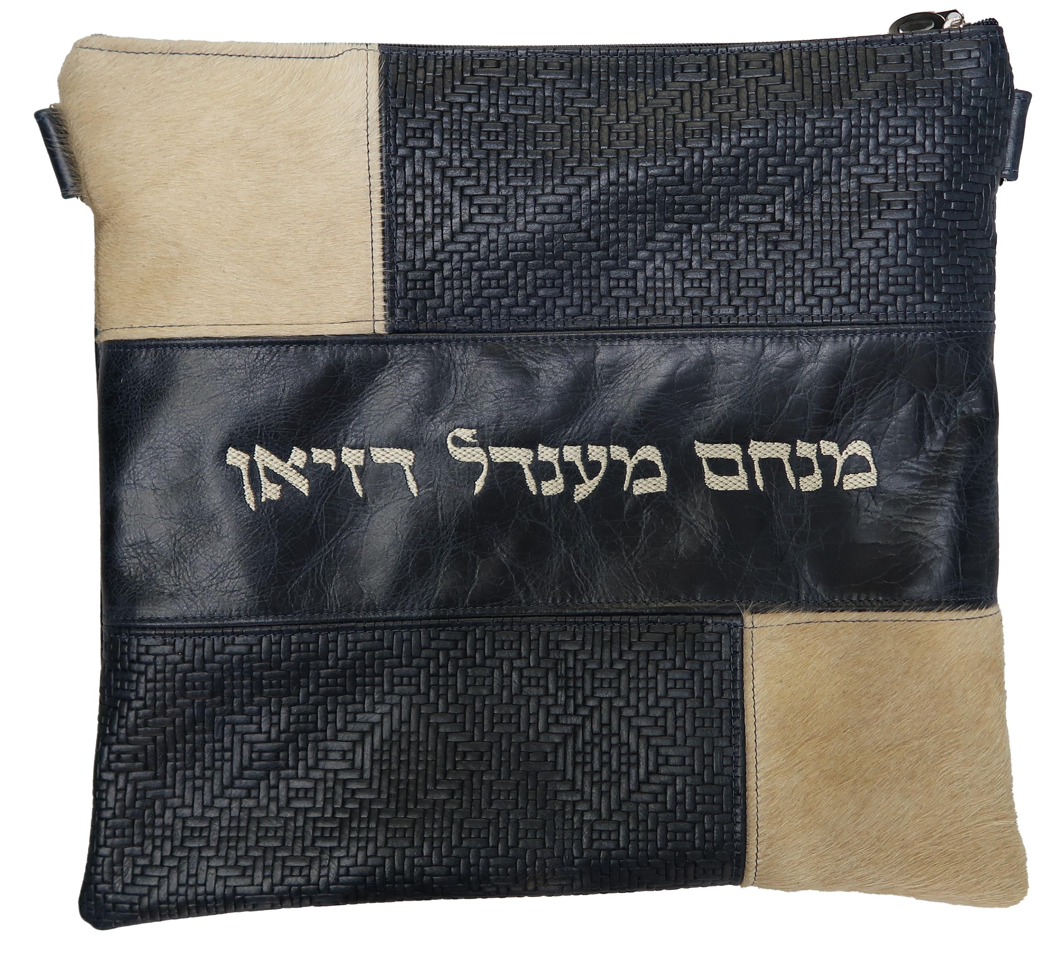 Prestige Leather Tallit & Tefillin Bag — Geometric & Colorblock Design, Supreme Collection (505H-NV)