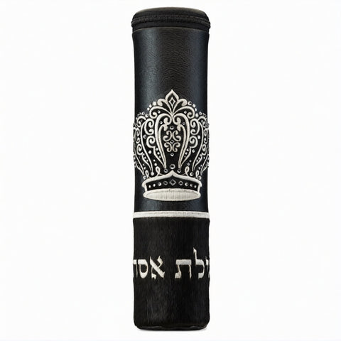 Small Crown Scroll Megilla Case Black and Black Fur #1040