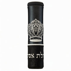 Small Crown Scroll Megilla Case Black and Black Fur #1040