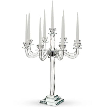 Nuah 24-inch crystal 9-branch candelabra shown with taper candles