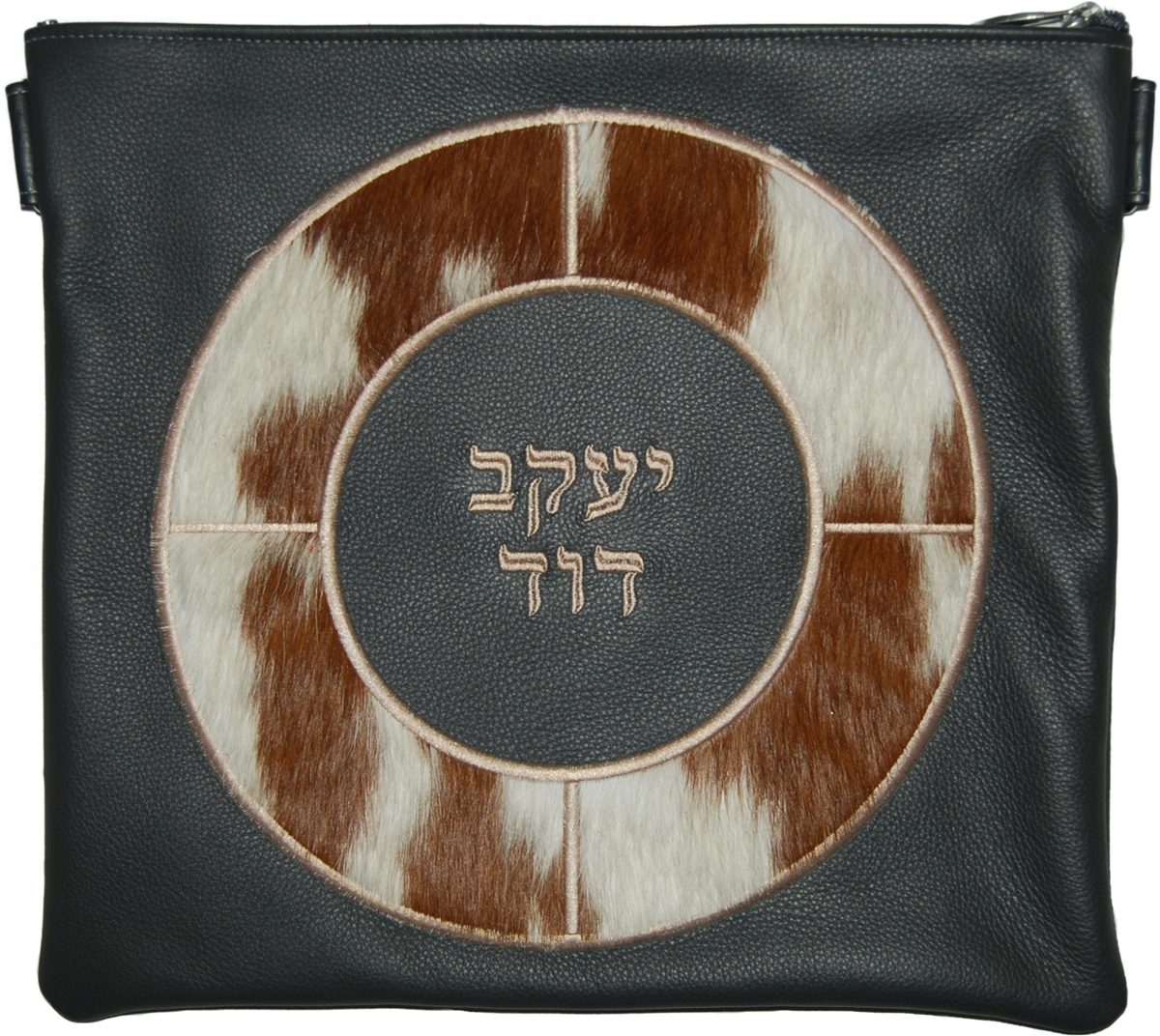 Prestige Leather Tallit & Tefillin Bag — Geometric Design, Supreme Collection (565H-GR)