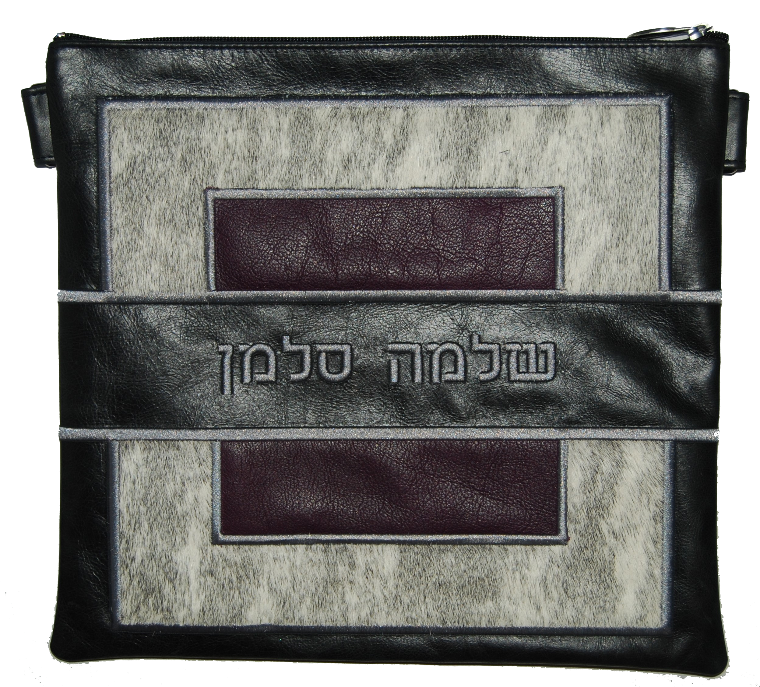 Prestige Leather Tallit & Tefillin Bag — Geometric & Colorblock Design, Premier Collection (585I-BK6)
