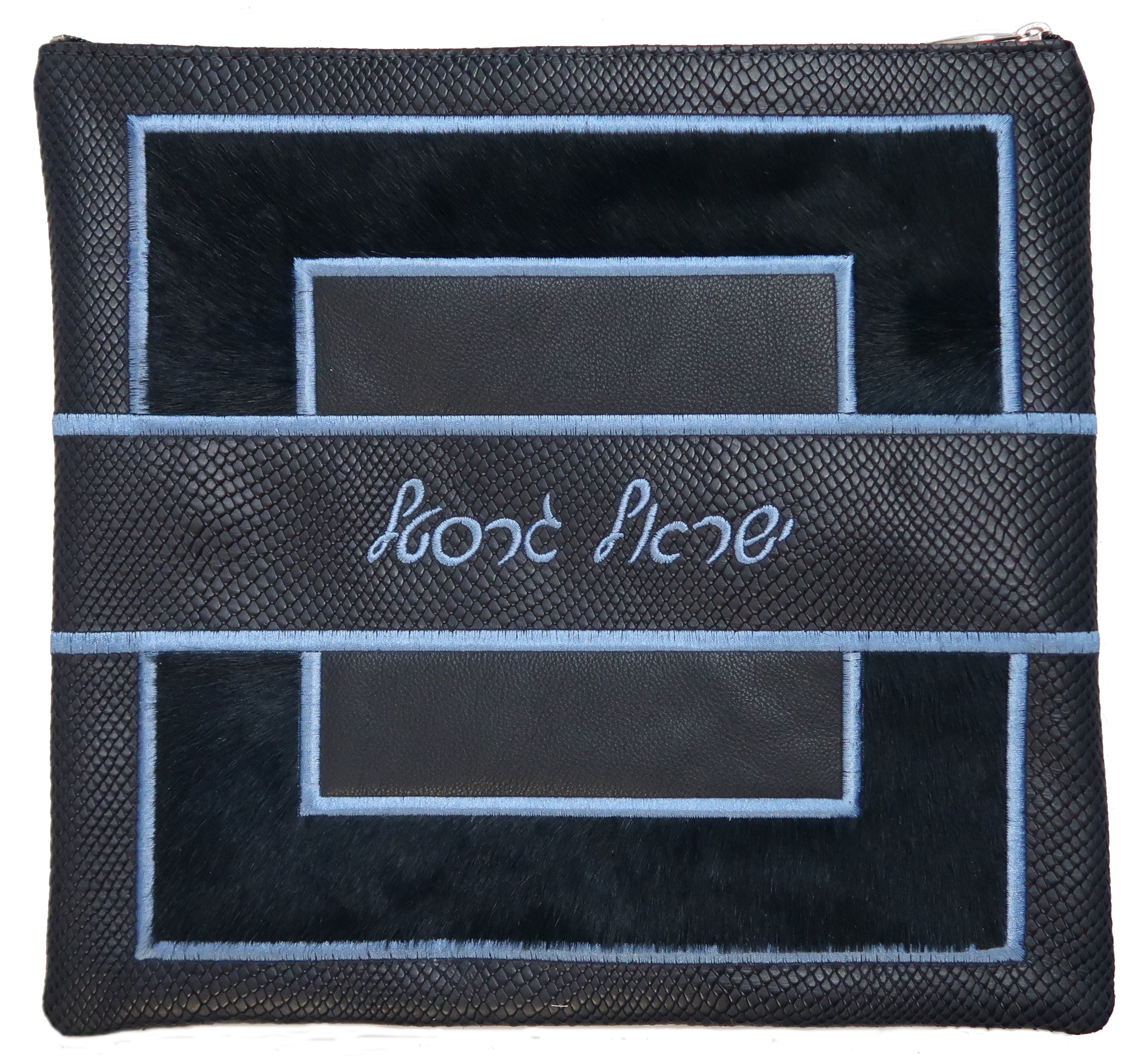 Prestige Leather Tallit & Tefillin Bag — Geometric & Colorblock Design, Premier Collection (585I-NV3)