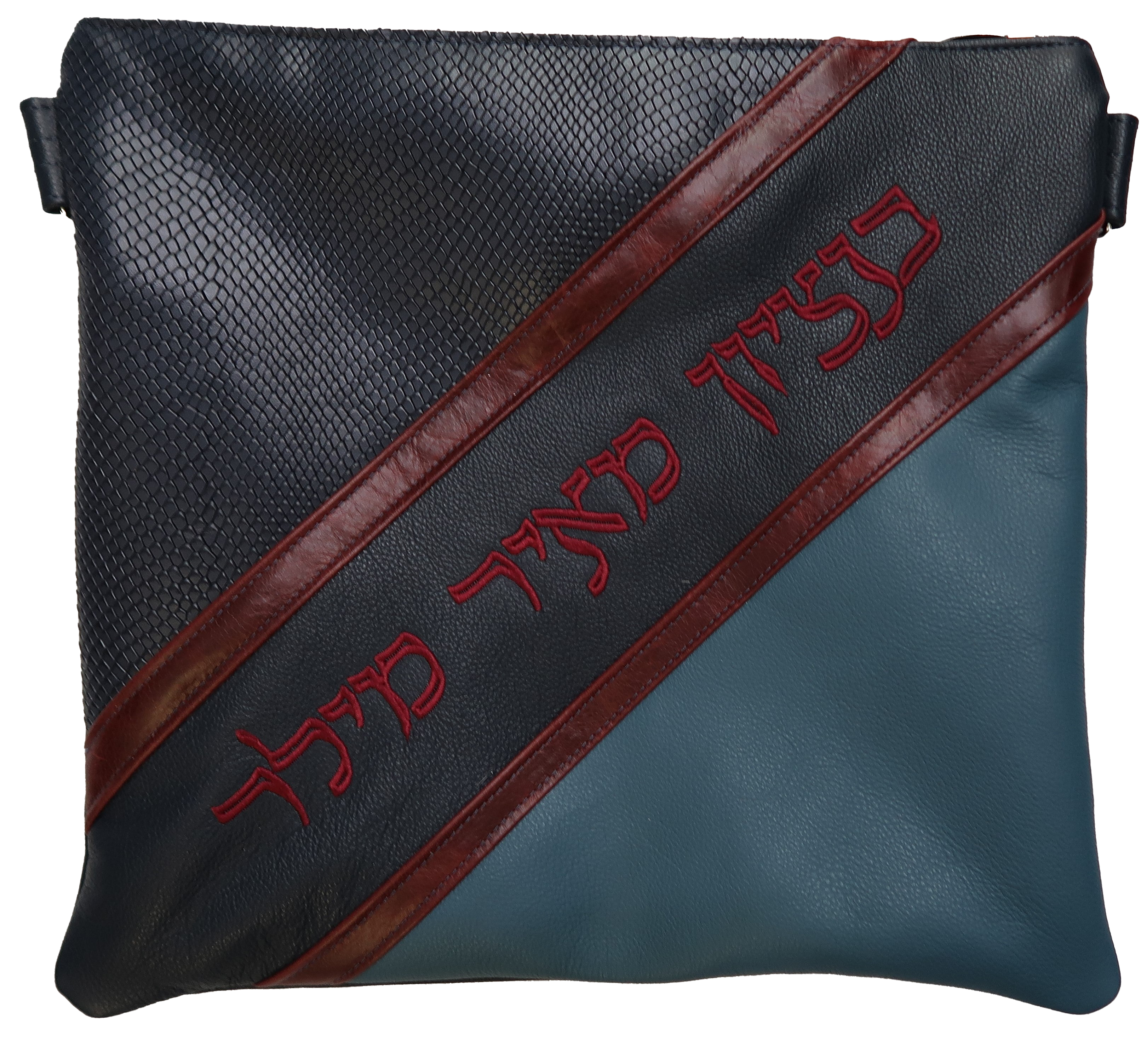 Prestige Leather Tallit & Tefillin Bag — Geometric Design, Exclusive Collection (600G-NV)