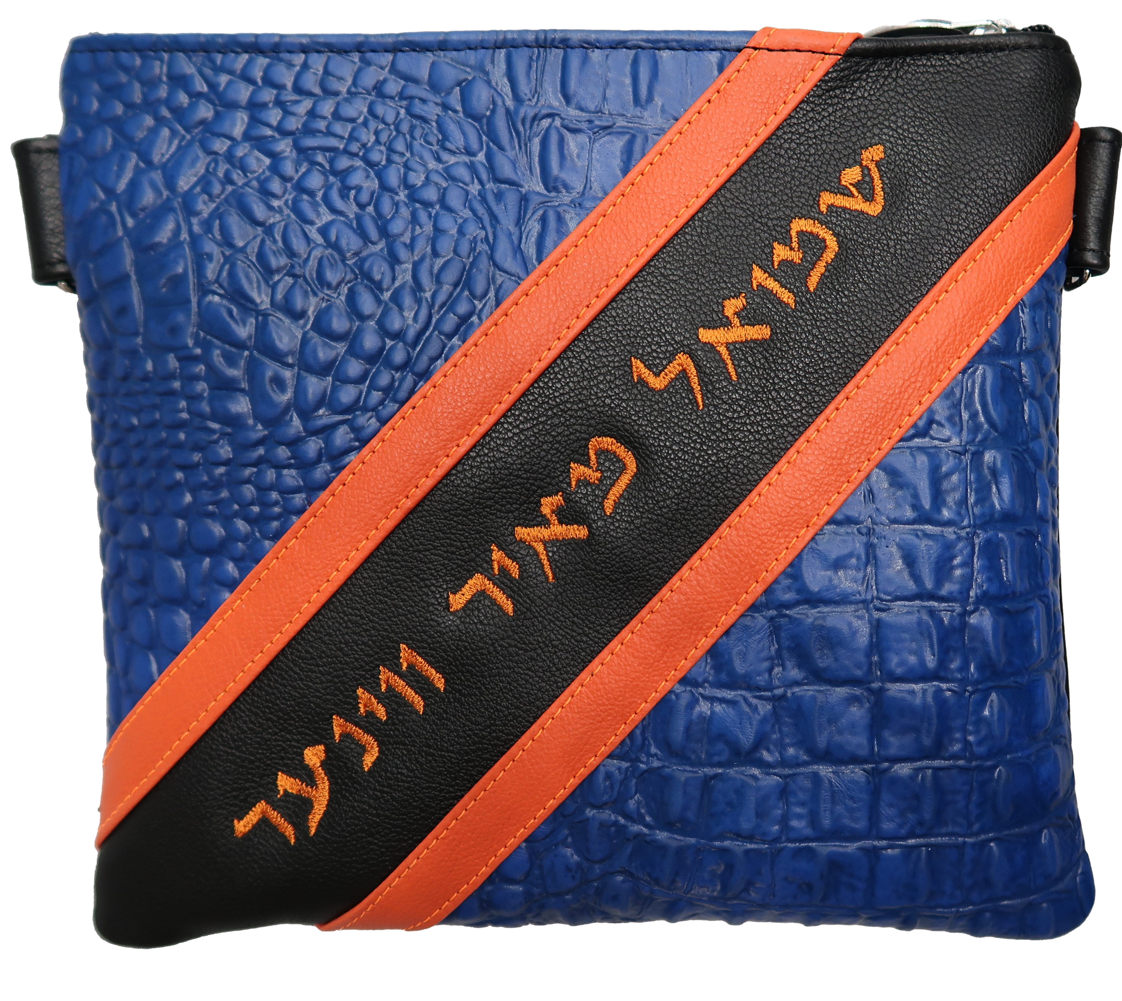 Prestige Croc Tallit & Tefillin Bag — Geometric & Croc Design, Exclusive Collection (600G-BL)