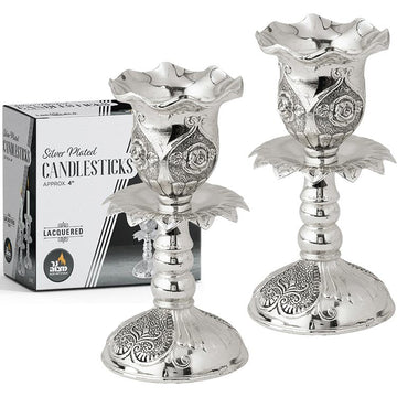 Silver-Plated Candlesticks 4 inch — pair of short footed Shabbos candlesticks | Judaica Square Lakewood
