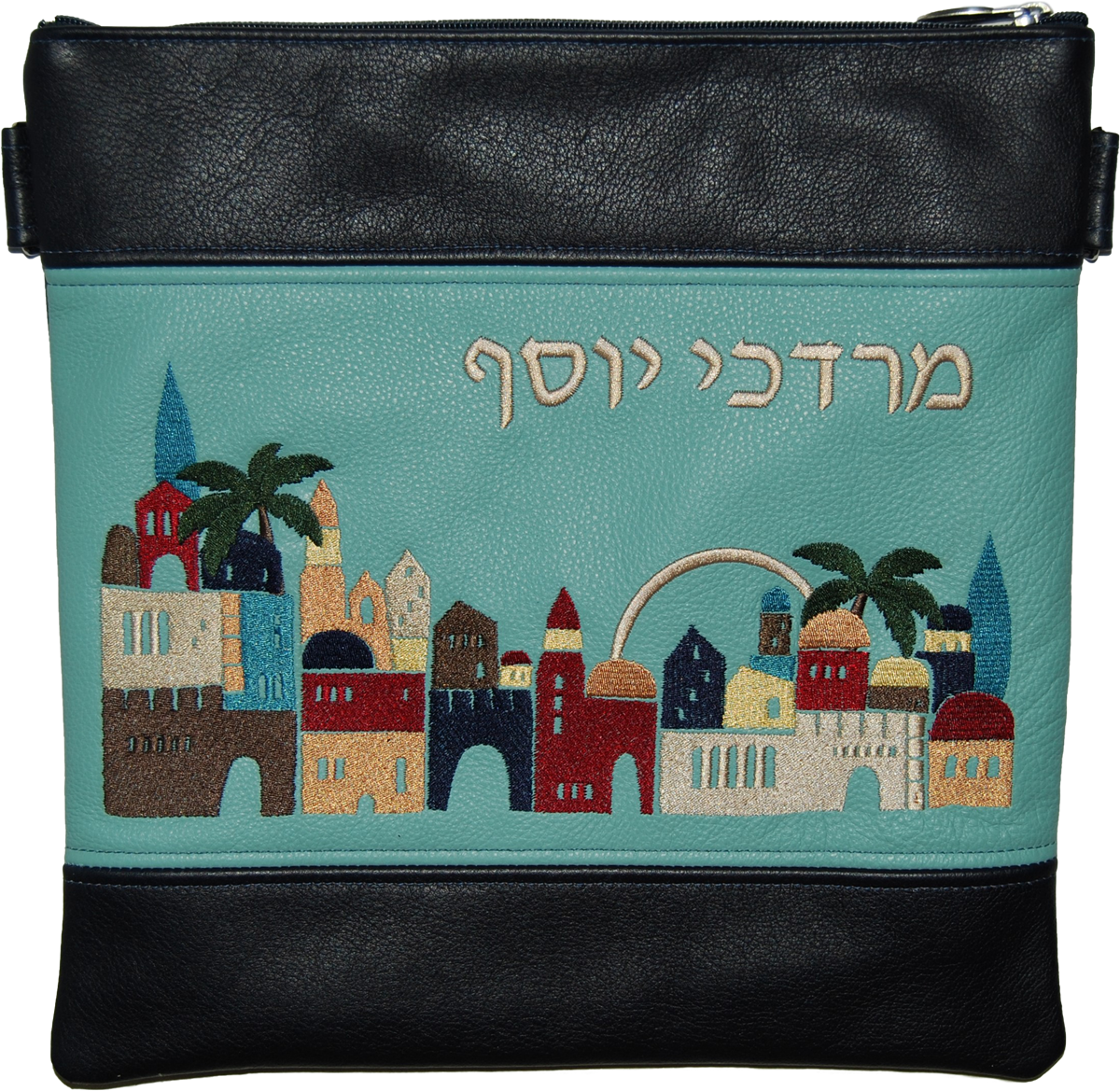 Prestige Leather Tallit & Tefillin Bag — Jerusalem Design, Exclusive Collection (705G-NV)