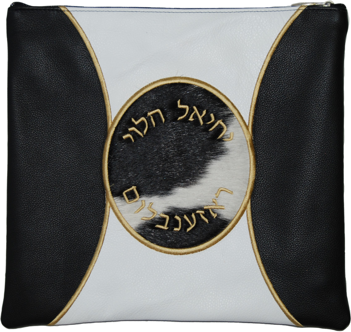 Prestige Leather Tallit & Tefillin Bag — Geometric & Crown Design, Supreme Collection (710H-WH)
