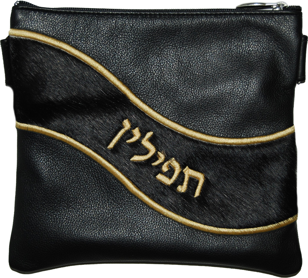 Prestige Leather Tallit & Tefillin Bag — Geometric & Wave Design, Supreme Collection (725H-BK2)