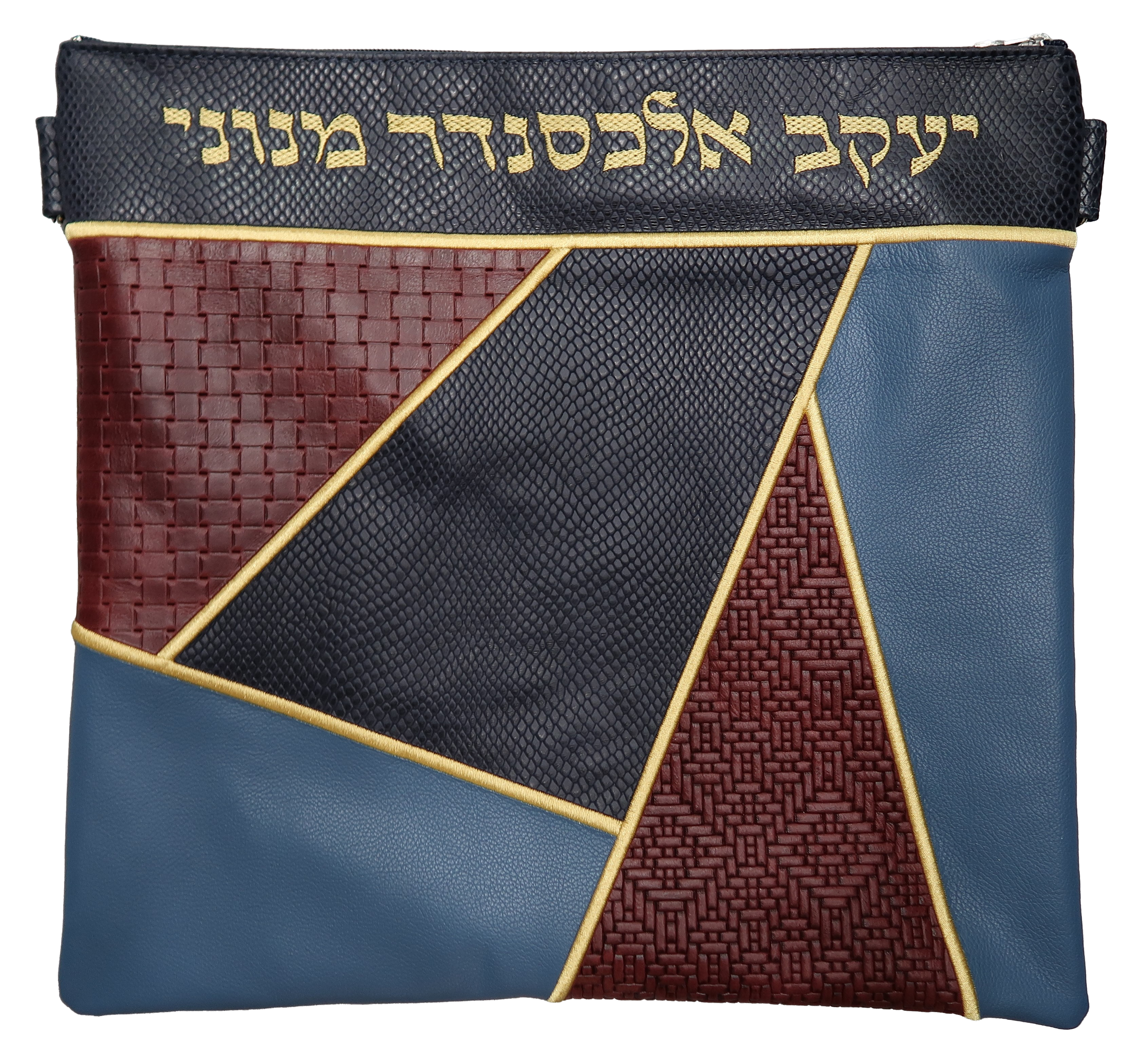 Prestige Leather Tallit & Tefillin Bag — Geometric Design, Premier Collection (740I-NV2)