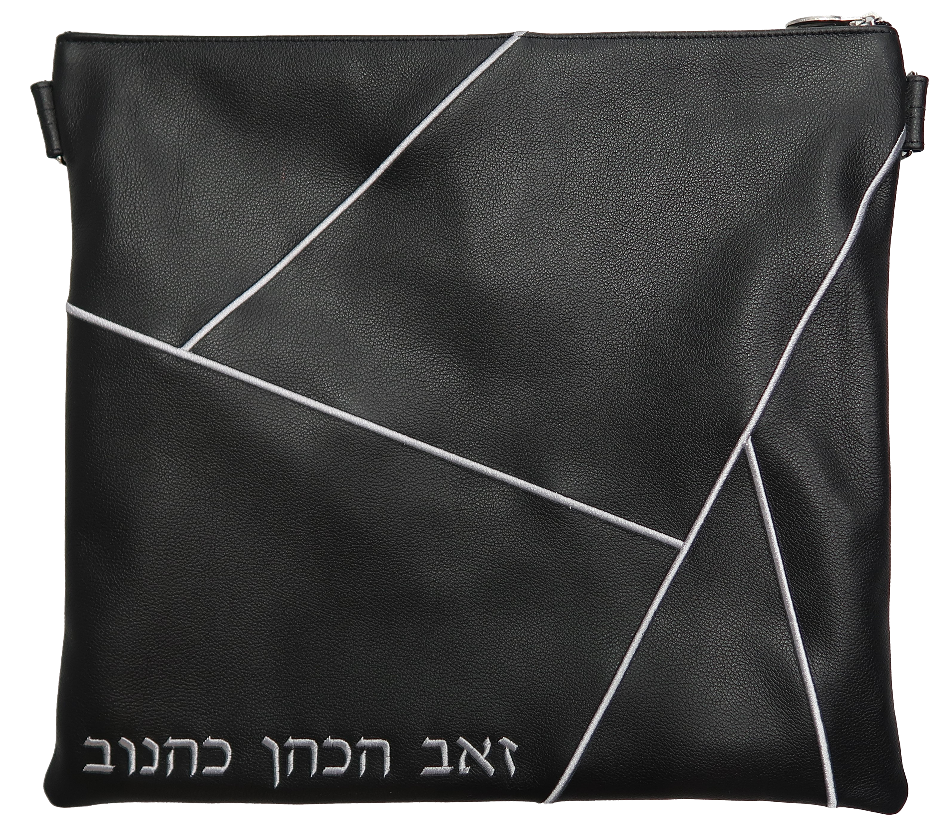 Prestige Leather Tallit & Tefillin Bag — Geometric Design, Prestige Collection (755D-BK)