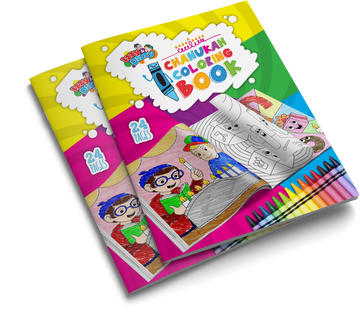 Chanukah Coloring Book — softcover book open to black-and-white menorah and dreidel line art | Judaica Square Lakewood