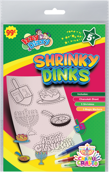 Shrinky Dink Craft Kit — colored shrink-film shapes before and after heating | Judaica Square Lakewood