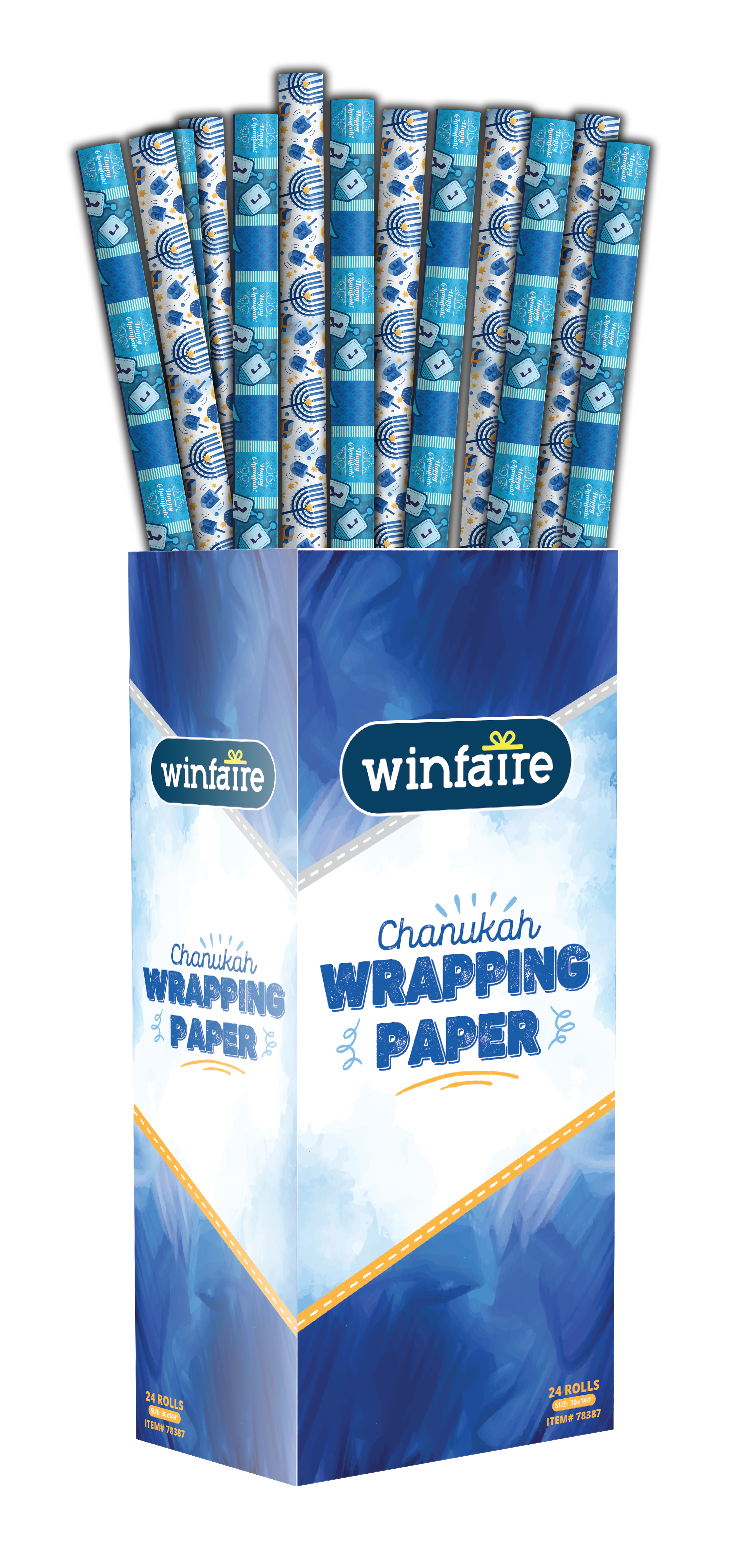 Chanukah Wrapping Paper - Blue Design Assorted — Judaica Square