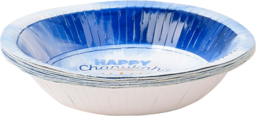 Chanukah Soup Bowls Blue Design — ten deep disposable bowls in a blue holiday print | Judaica Square Lakewood