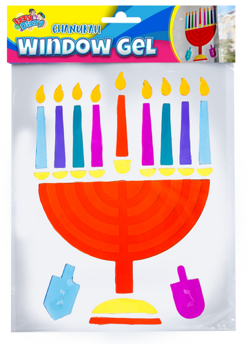 Menorah Window Gel Cling — coloured gel menorah pressed onto a window pane | Judaica Square Lakewood