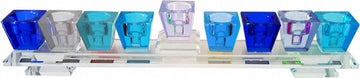 Crystal Menorah-Blue Cube Design 11" Long (M-8611)