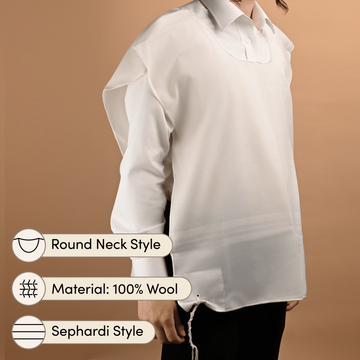 Wool Sephardi Style Tzitzis, Round Neck, 1 Hole - Tzitzis