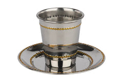 Kiddush Cup: Stainless Steel Shinny Gold Beaded Design