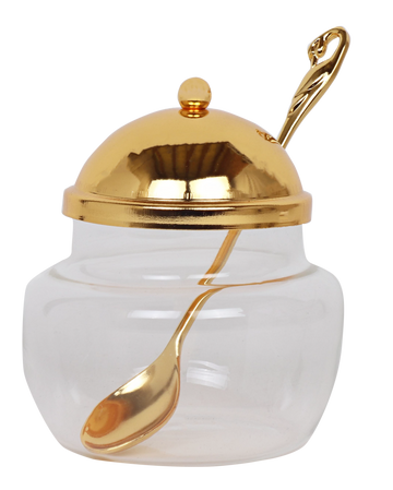 Dish Gold With Spoon — Honey Dish
