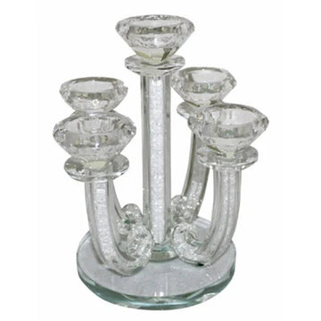 Art Judaica 9.1-inch clear crystal 5-light candelabra with inner stones