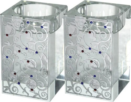 Candlestick Set: Crystal & Silver Pomegr