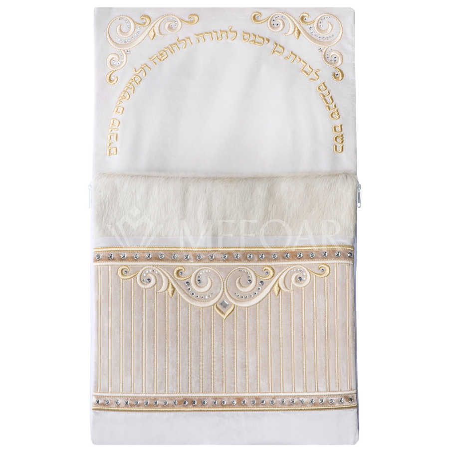 Bris Pillow Style #1326 White, Gold Embroidery - Embroidered Judaica