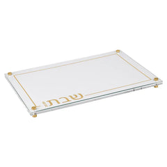 BT Shalom Collection: Lucite Leather Challah Board with Glass Top - White