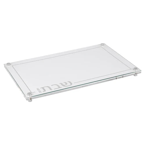 BT Shalom Collection: Lucite Leather Challah Board with Glass Top - White