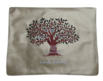 Prestige Leather Challah Cover — Family Tree & Eitz Chaim Design, Premier Collection (CC208I-GO)