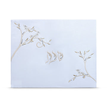 Linen look challah cover with embroidered border