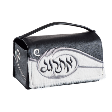 Black Leather with White Fur Esrog Holder #367 - Lulav & Esrog Holders