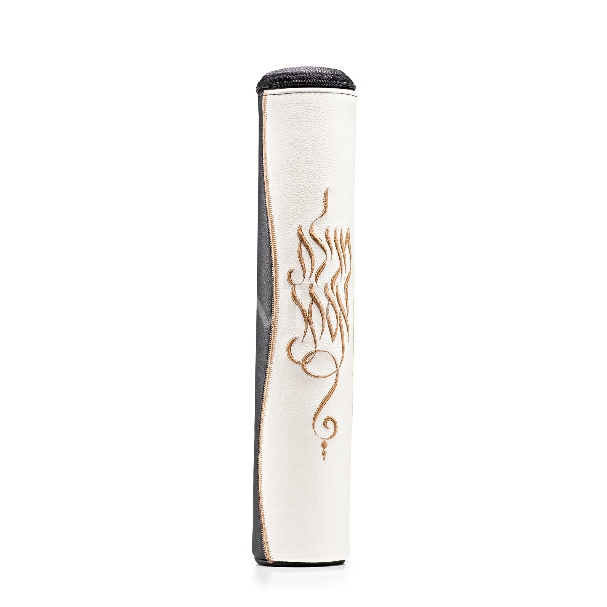Black and White Leather Megillah Holder, and Gold Embroidery - Megillah Cases