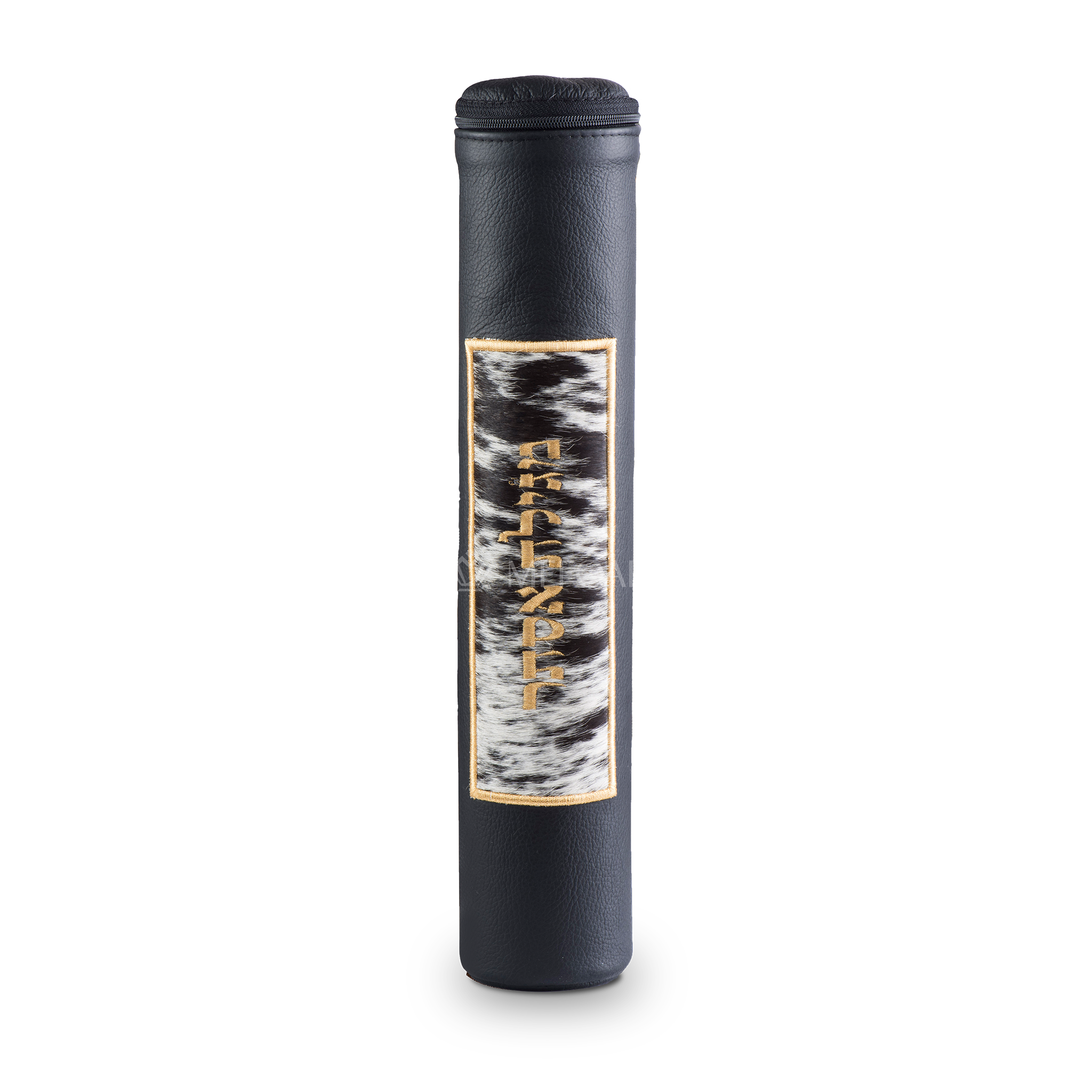 Black Megillah Holder, with Black and White Fur and Gold Embroidery - Megillah Cases