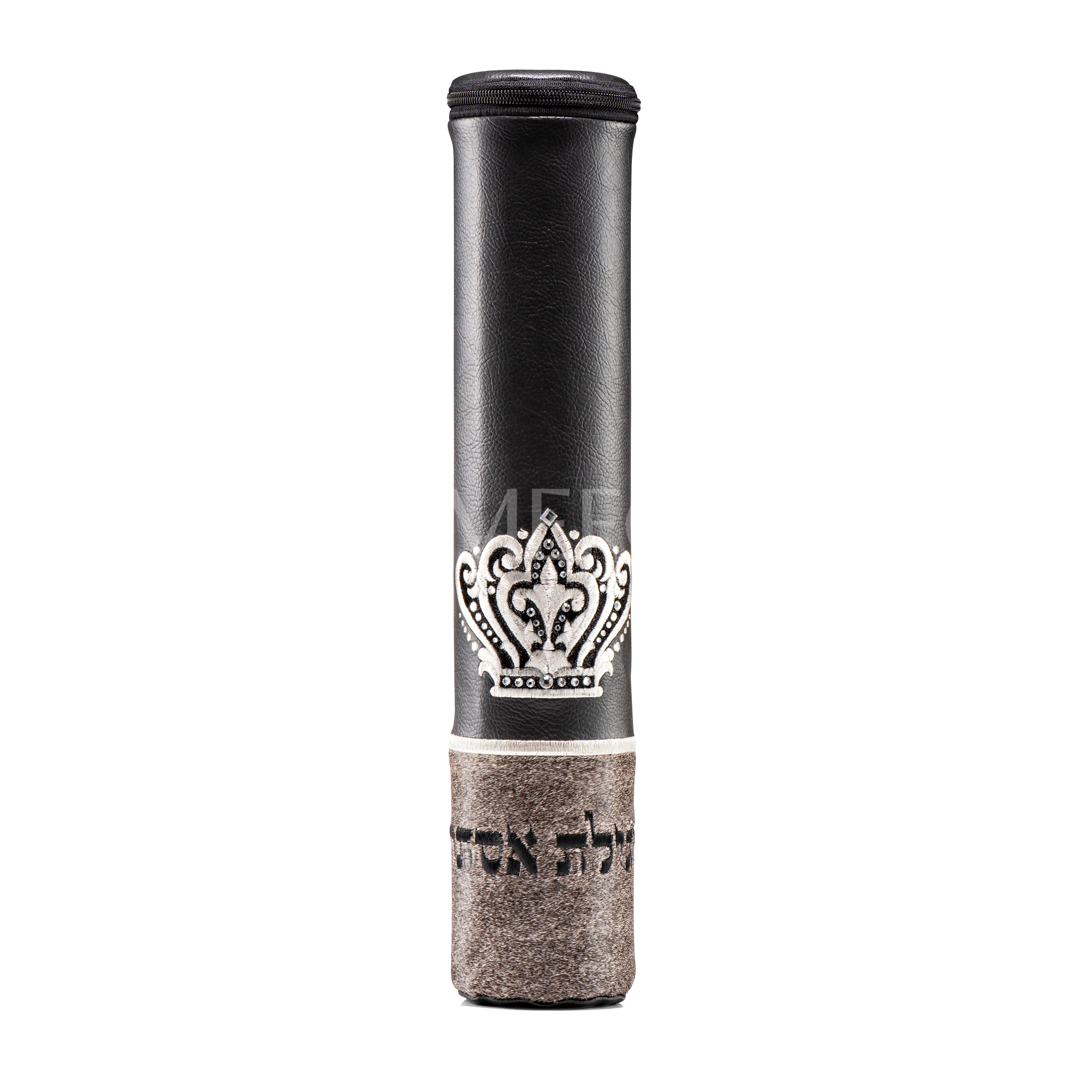Black Megillah Holder, with Grey Heather Fur and Silver Embroidery - Megillah Cases