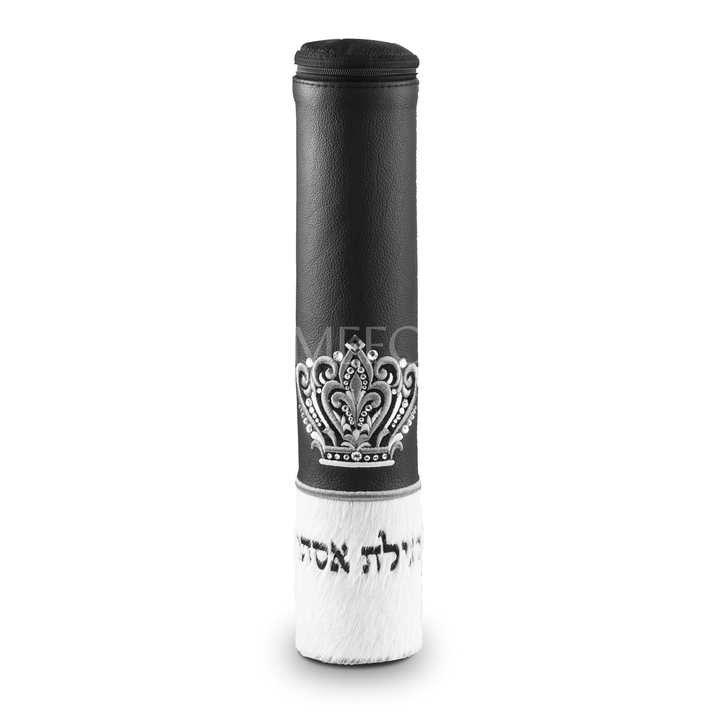 Black Megillah Holder, with White Fur and Silver Embroidery - Megillah Cases