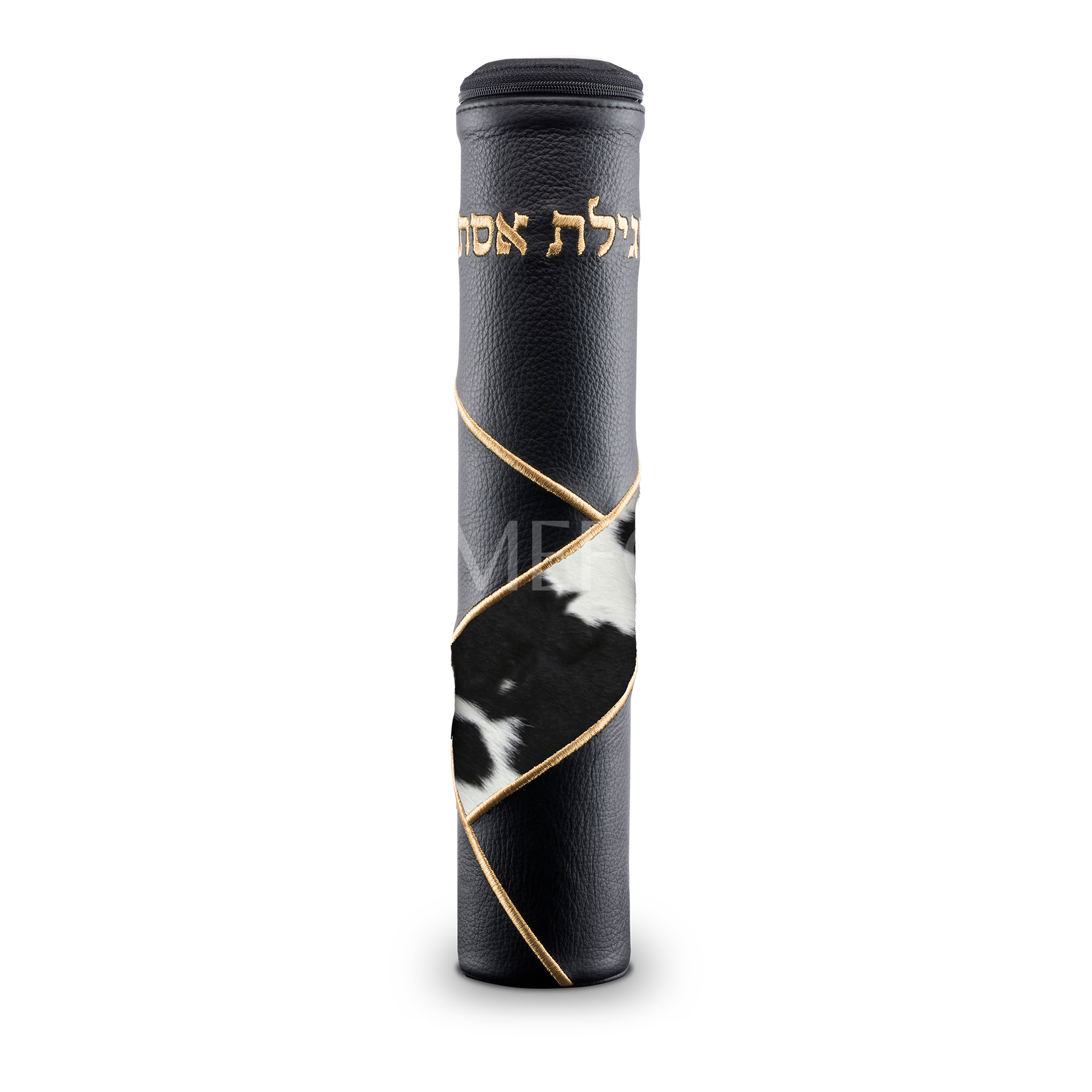 Black Megillah Holder, with Black And White Fur and Gold Embroidery - Megillah Cases