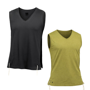 Men's sleeveless cotton tzitzit tank top in black and green
