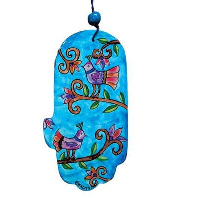 Emanuel Large Wood Painted Hamsa Peacock (EM-HAL13)