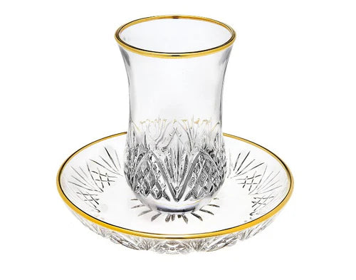 Kiddush Cup & Tray: Crystal Gold Rim