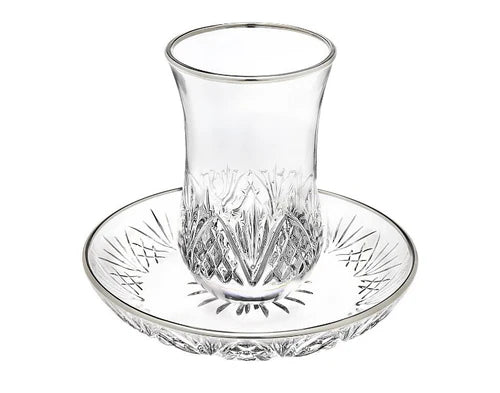 Kiddush Cup & Tray: Crystal Silver Rim