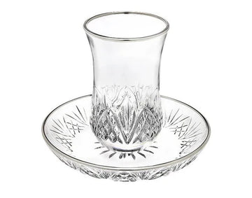 Kiddush Cup & Tray: Crystal Silver Rim