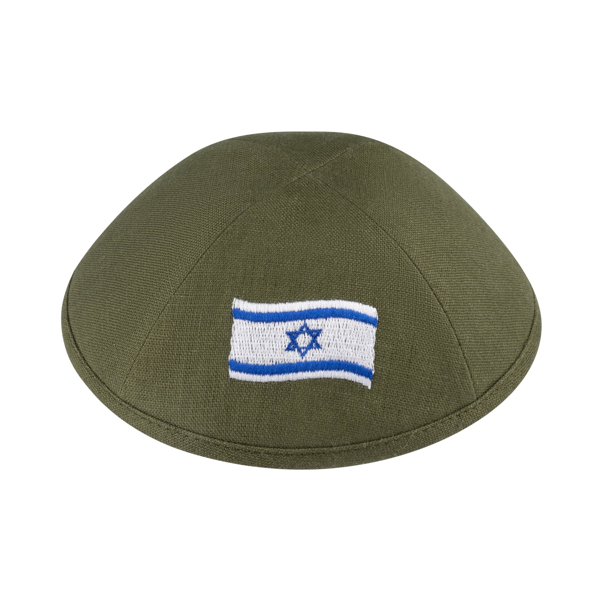 Yarmulka Kippah - showing Israeli flag accent, six-panel construction