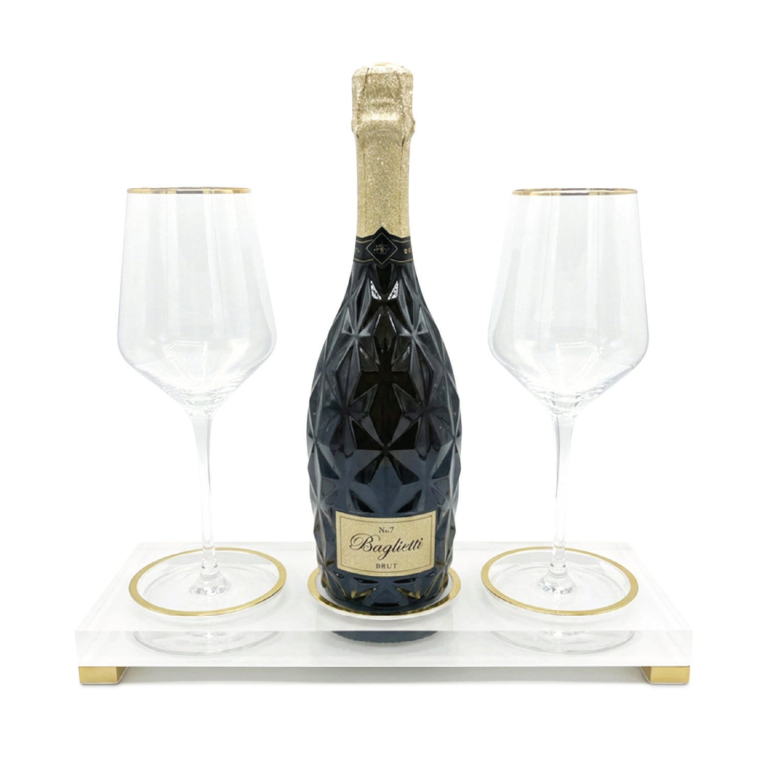 Wine Bottle Display with Glasses — lucite Judaica decor | Judaica Square Lakewood